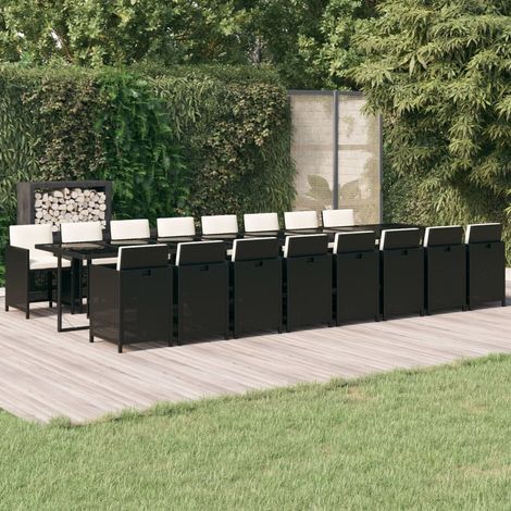 Ensemble à manger de jardin 17 pcs coussins noir résine tressée (1/5)