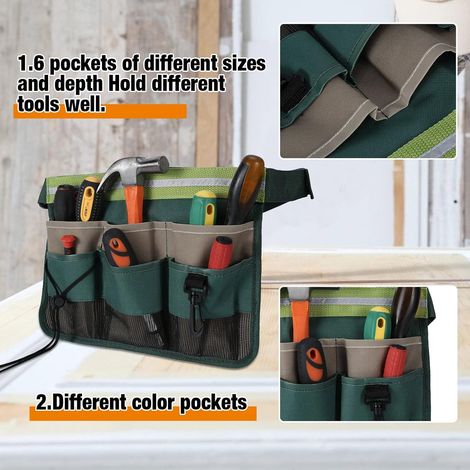 Ceinture à outils, sac à outils Oxford 600D, sac banane avec plusieurs poches pour jardinage, ouvrier du bâtiment, mécanicien, homme, femme, enfant (vert) (1/4)