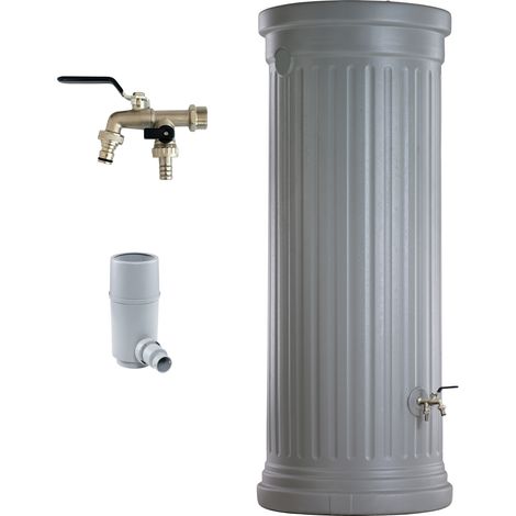 GARANTIA Säulentank Komplett-Set 1000 Liter steingrau inkl. Chrom-Doppelauslaufhahn und Fallrohranschluss (1/5)