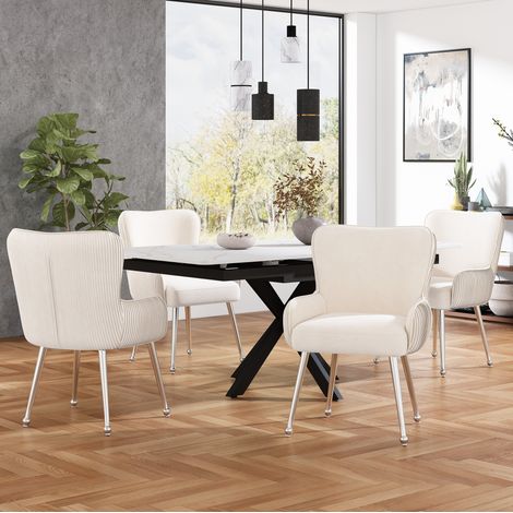fauteuil salle a manger velours beige lot de 4 pieces OKMYHOME (1/5)