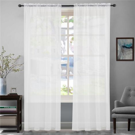 Rideaux blancs doux et semi-transparents (Style Campagne / Salon / Chambre) — 132 x 244 cm. (1/5)