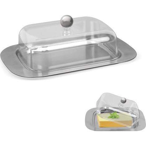 Burriere in acciaio inox - 430 burriere con coperchi trasparenti - 186 x 12 x 6,5 cm - 265 g di burro