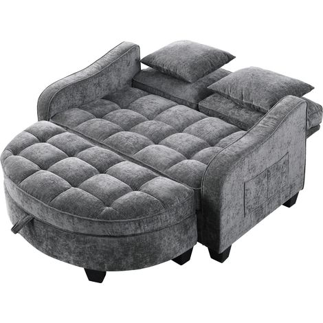 Sofá cama 2 en 1 gris oscuro con arcón, madera de eucalipto y tejido transpirable (1/5)