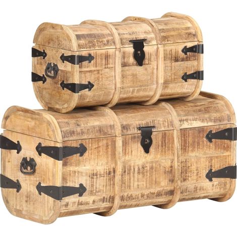 Coffres de rangement 2 pcs Bois de manguier massif (1/5)