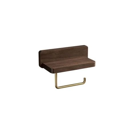 (10x20 CM)Porte Papier Toilette Double Installation Bois Massif Hêtre Dérouleur Support Papier WC Mural Autoadhésif Coins Arrondis Porte Rouleau Décor Salle de Bain Noyer noir