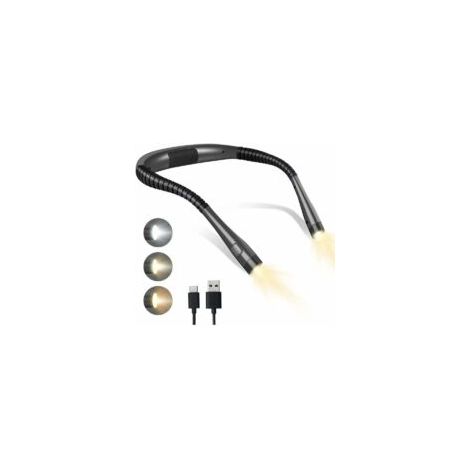 Lámpara de lectura recargable para el cuello, lámpara de lectura para la cama, 3 colores, 6 niveles de brillo, brazos plegables, batería de larga duración, perfecta para leer, tejer y reparar - Crezuo