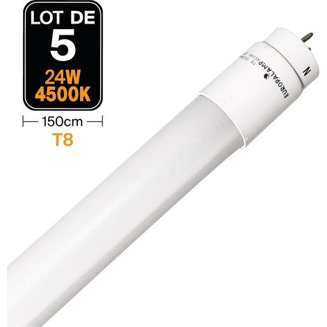 Europalamp – Lot de 5 tubes néon LED T8 25W 150cm – Blanc neutre 4500K – Éclairage efficace pour halls et entrepôts – Durée de vie > 25000h