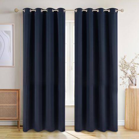 Lot de 2 Rideaux Occultants, Œillets 4 cm, Thermique Isolant, Polyester, 140 x 245 cm, Bleu Océan (1/5)