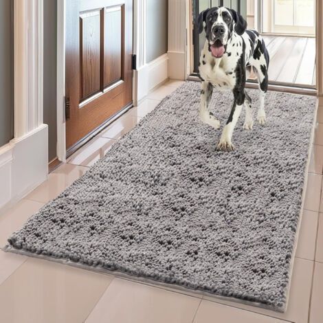 Ciel-Paillasson et tapis pour animaux de compagnie en microfibre très absorbant, antidérapant, épais, lavable, en chenille douce, pour intérieur et extérieur, 60 x 90 cm - Gris (1/5)