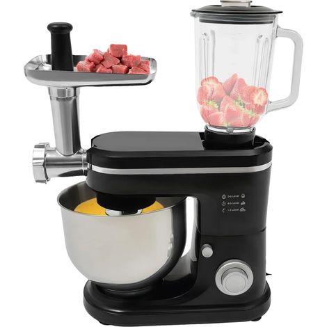 Robot de cuisine multifonction, 1500 Watts, capacité du bol de 6L, extracteur de jus de 1,5L, 6 vitesses, acier inoxydable (1/5)