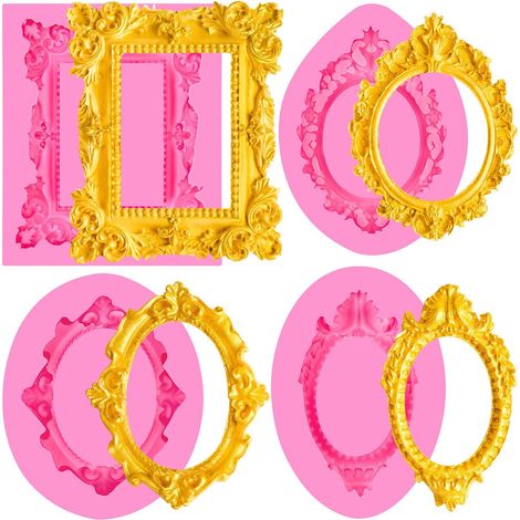 4 moules en Silicone Cadres baroques, pour miroirs et Photos, Fondant, Toppers de Cupcakes et chocolats artisanaux (1/5)