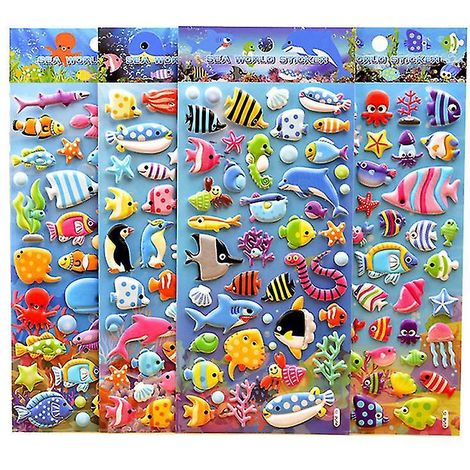 4 planches d'autocollants animaux marins (1/3)