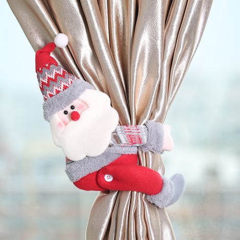 Set di 6 fermatende natalizi, motivo pupazzo di neve e Babbo Natale, passanti per tende, clip per tende natalizie, clip per reggitende, cinghie regolabili per tende per la decorazione della camera da (1/4)