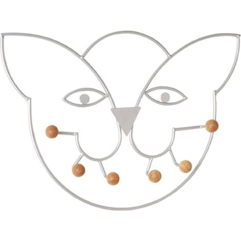 Patère Murale 6 Crochets "Chat" 48cm Argent