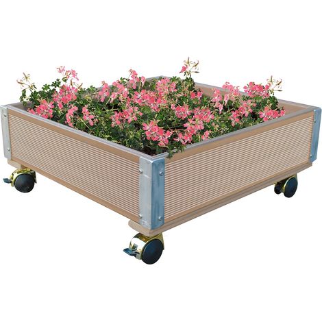 Fioriera vaso porta fiori orto indoor 50 x 50 x 12.50 Made in italy con ruote in WPC e acciaio inox da balcone, terrazzi o ambienti esterni