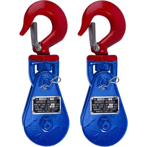 Set of 2 two-ton pulleys with winch hook (1/5)