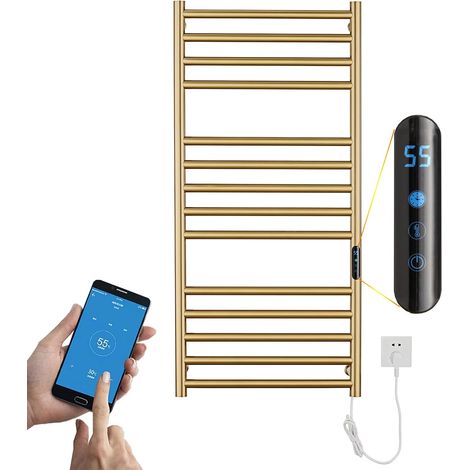 Seche Serviette Electrique Or, 162 W Chauffe-Serviettes 110x52x12 cm Porte-Serviettes Chauffant Électrique Mural Température Constante Intelligente Radiateur de Salle de Bain, Plug in (1/5)