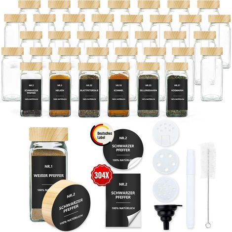 Gewürzgläser eckig Set 36er 120ml Streueinsatz Holzmaserung 36er set (1/5)