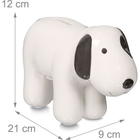 Salvadanaio a forma di cane carino 12 x 21 x 9 cm pratico per risparmi e apprendimento in ceramica nero 130016210