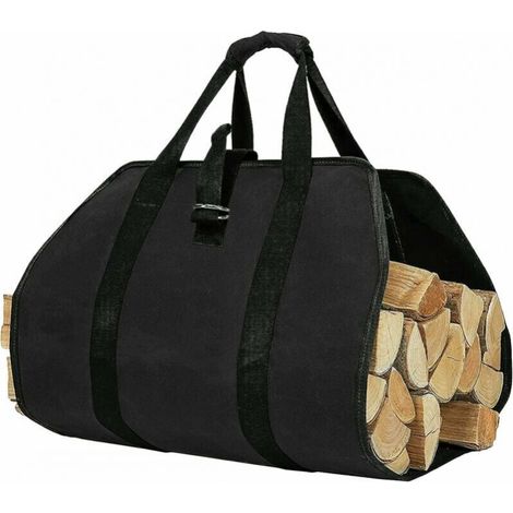 Schwarze Brennholztasche, 46 x 98 cm, Canvas-Kaminholztasche, faltbar, Kaminzubehör, ideal für Holzöfen, Camping, Strand, FLITI (1/4)