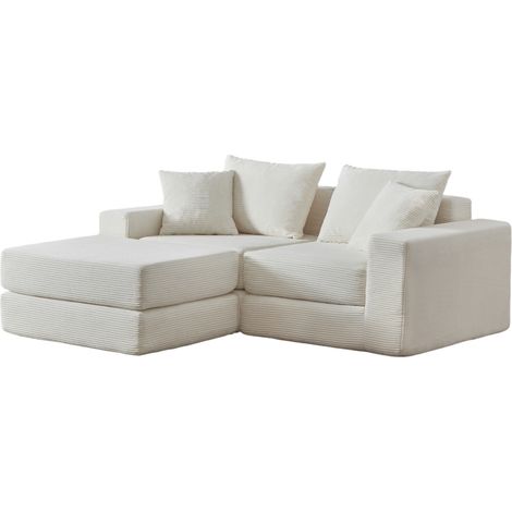 Divano modulare Loveeat Cloud bianco in tessuto effetto velluto a coste con base antiscivolo (1/5)
