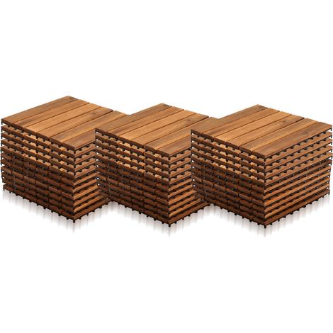 Wolketon 55STK Holzfliese Akazie 30 x 30 Klickfliesen Balkon Terrassenfliesen Holz Terrassenplatten Klicksystem Außen,wetterfest rutschfest