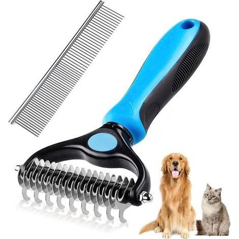 Brosse Chien et Chat, Brosse Chien Poil Long Toilettage du Chien Râteau Dents à Double Face 17+9 Élimine Les Nœuds (1/4)