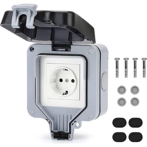 Presa elettrica esterna impermeabile IP66, montaggio in superficie, presa a muro antipolvere, per esterni, stanze umide, prese elettriche da parete per giardino per interni (1/5)