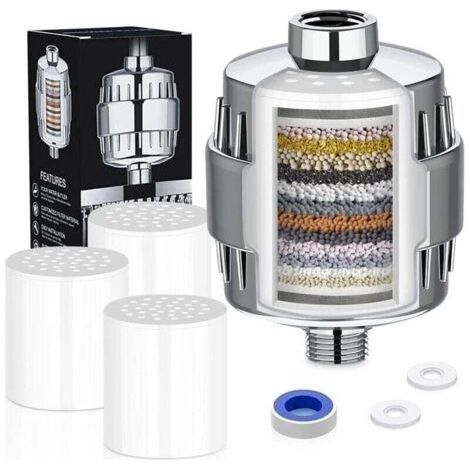 Filtre de Douche Chlore, 20 Niveaux de Filtre de Douche, Filtre Anticalcaire Douche, Filtre de Douche, Filtre d'eau de Pommeau de Douche pour l'élimination du Chlore et des Métaux Lourds (1/4)