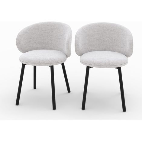 Lot de 2 chaises en tissu gris clair chiné et pieds noirs - CÉCILIA