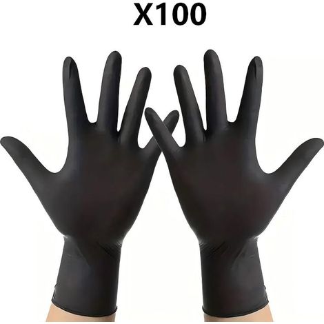 Gants jetables noirs en nitrile lot de 100 pièces, gants de protection sans poudre pour jardinage, bricolage et travaux domestiques-Taille L (1/5)