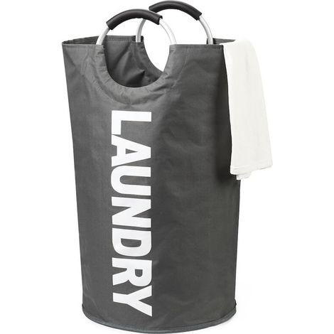Panier à linge 90L souple en tissu Oxford durable 38 x 79 cm poignées aluminium rembourrées rangement pratique pour vêtements