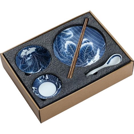 Ensemble de 1 bol en céramique, bols à riz de style japonais, bols en porcelaine épaisse bleue et blanche, bols à céréales pour la cuisine, compatibles avec le micro-ondes, le four et le lave-vaissell (1/5)