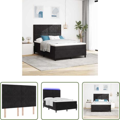 vidaXL Boxspringbett Schwarz - LED Boxspringbett mit Matratze Schwarz 140 x 200 cm Samt (1/5)