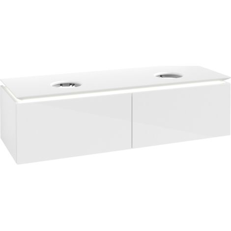 Meuble de rangement VB WTUS Legato B591 1400 x 380 x 500 mm avec éclairage, 2 tiroirs pour 2 personnes, blanc brillant (1/2)