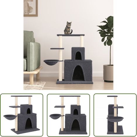 The Living Store Arbre à chat avec griffoirs en sisal Gris foncé 83 cm - Arbre À Chat - Meuble Chat - Tour Chat - Griffoir Chat - Maison Chat (1/5)