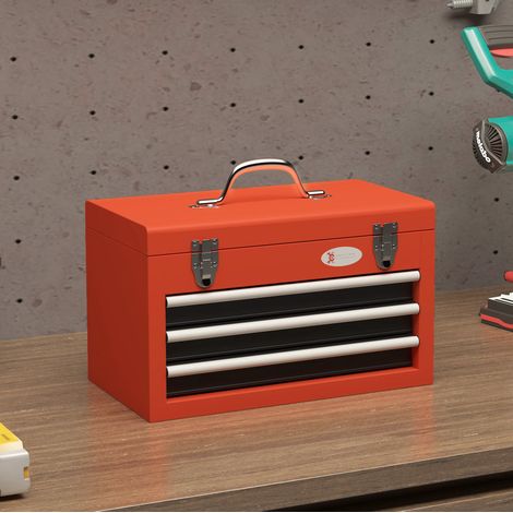 Cassetta portautensili in acciaio rosso 45x24x27 cm, 3 cassetti – MEUBLIV (1/5)