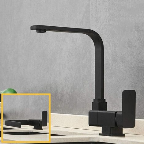 Black folding kitchen faucet, single lever mixer made of brass, foldable mixer tap, 360 degree swivel kitchen sink, hot and cold water (1/4)