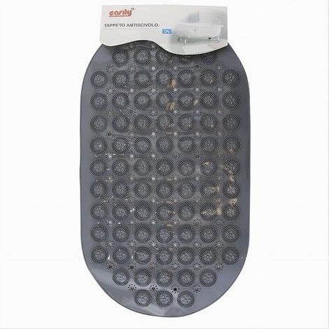 Cleafe - Tappeto Tappetino Pvc Antiscivolo Ovale Vasca Bagno Doccia Grigio 68x37 Cm 87230 - (1/2)