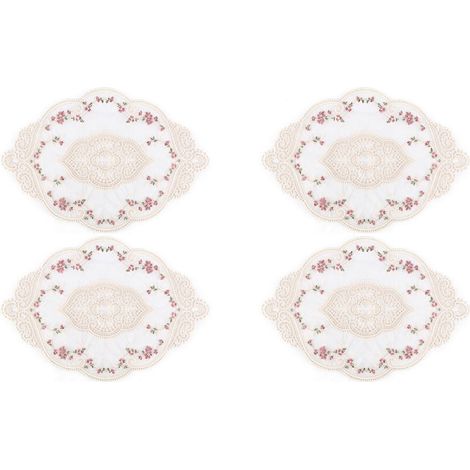 Lot de 4 sets de table ovales vintage en dentelle, napperons brodés de fleurs exquises, dessous de vase, 31 x 43 cm (1/5)