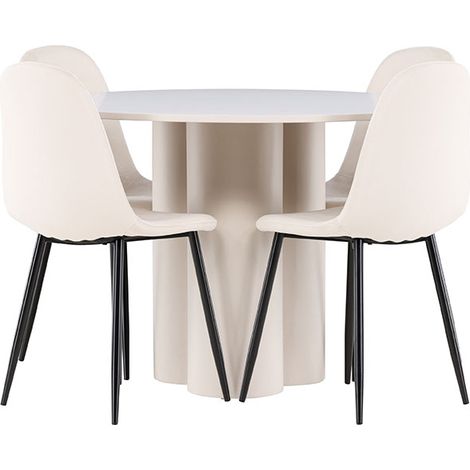 Olivia ensemble pour salle à manger table Ø110cm et 4 chaises velours beige. (1/5)