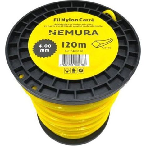 Fil Débroussailleuse Carré - Longueur 120 M - Diamètre 4,00 Mm - Compatible Toutes Débroussailleuses (1/4)
