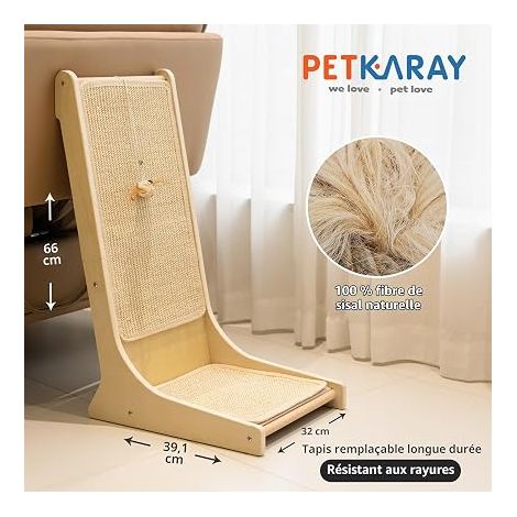 Griffoir pour Chat de 66cm de Haut, Grattoir Chat Mural Vertical, Griffoir à 90°, Jouets pour Chats (1/4)