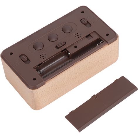 Sveglia elettronica moderna con display della temperatura - Quadrante in legno e allarme [LCD] [13,5 cm x 5 cm x 7,5 cm] [242 g] [3 batterie AAA non incluse] (1/4)