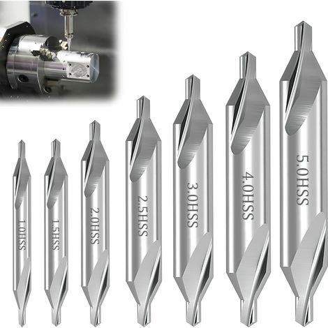 Set di 7 punte da trapano a doppia estremità da 60 gradi, punte da trapano HSS, utensili di foratura per tornitura e lavorazione dei metalli, varie misure da 1,0 mm a 5,0 mm (1/5)