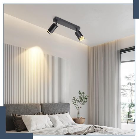 ZMH Spot de Plafond Noir 2 Ampoules Lampe de Couloir Plafonnier Moderne Spot GU10 Spots Pivotant Plafonnier Intérieur en Métal Spots de Plafond pour Couloir Cuisine Salon sans Ampoule (1/5)