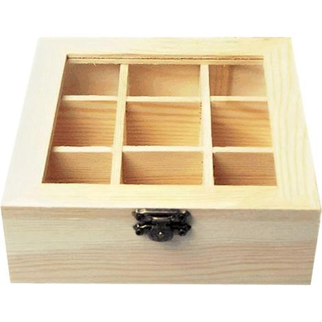 Boîte à thé à 9 compartiments, couvercle en verre transparent-- (1/5)