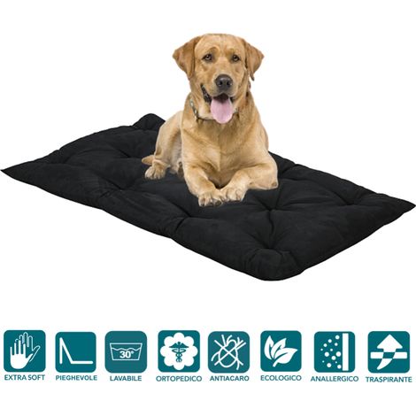EVERGREENWEB - Letto per Cani 45x65 alto 8 cm Lavabile Materasso Multiuso per Animali Domestici Cuscino Ortopedico in Waterfoam Cuccia Tappeto Sofa Imbottitura 100% Fiocco effetto Piuma tessuto Nero (1/5)
