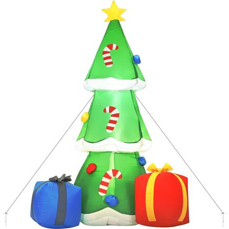 Décoration de Noël gonflable de 1,8 m, sapin de Noël vert avec LED intégrée, arbre gonflable avec boîtes cadeaux multicolores et étoile pour décoration intérieure ou extérieure, cour, jardin, pelouse
