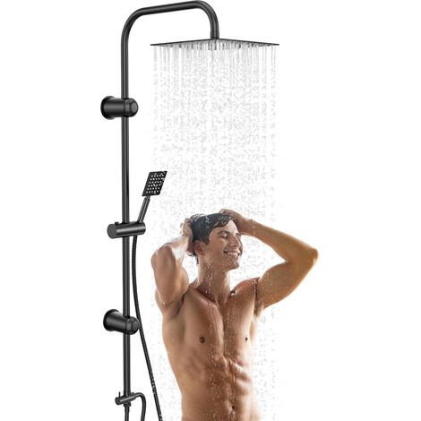 Colonne de Douche Complet, 20 × 20CM Pommeau de Douche Pluie Carré avec Douchette Main Libre - Système de Douche Colonne Murale sans Robinetterie - Chromé (1/5)